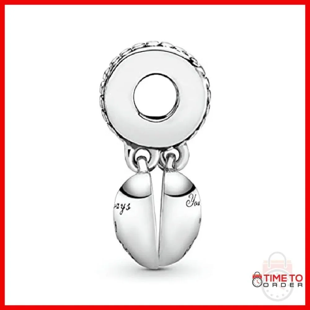 Sterling Silver Heart Charm with Cubic Zirconia and Pink Enamel